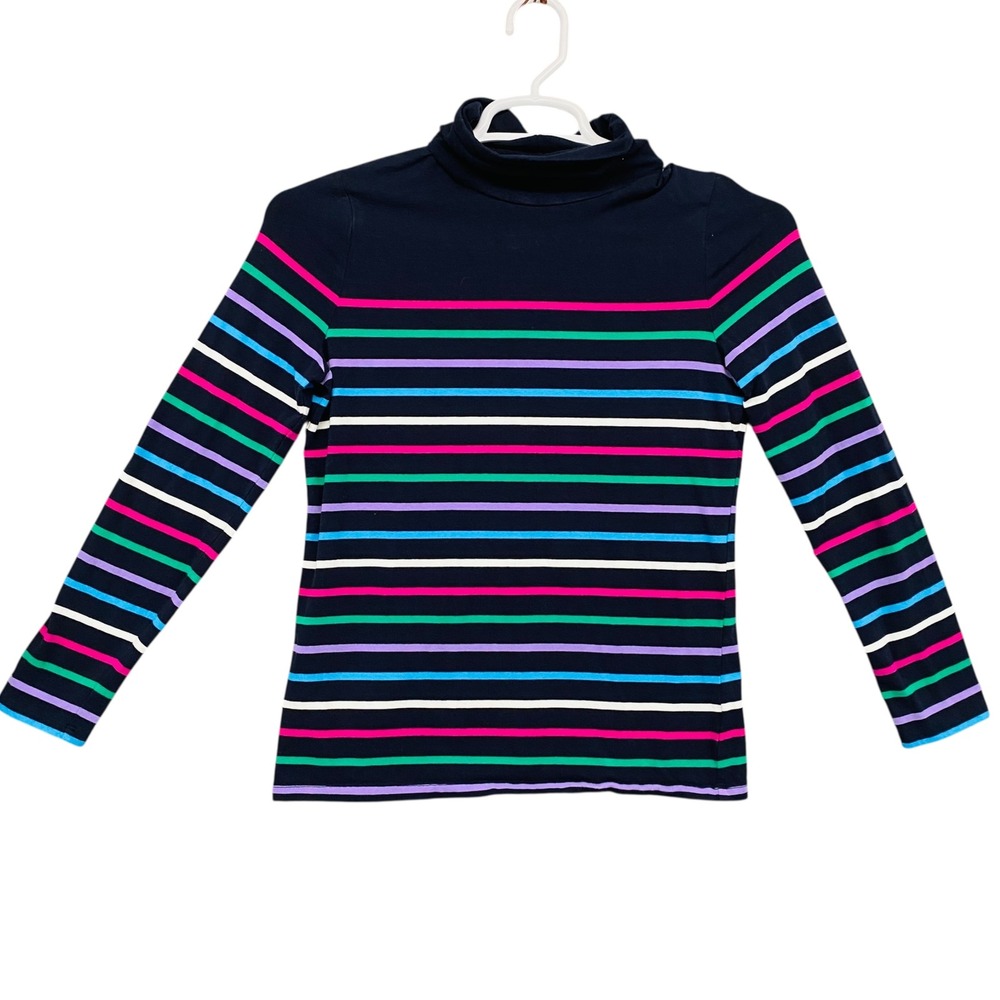 Talbots Tee Petite M/P Striped Long Sleeve Mock Neck Top Colorful Stripes Knit‎